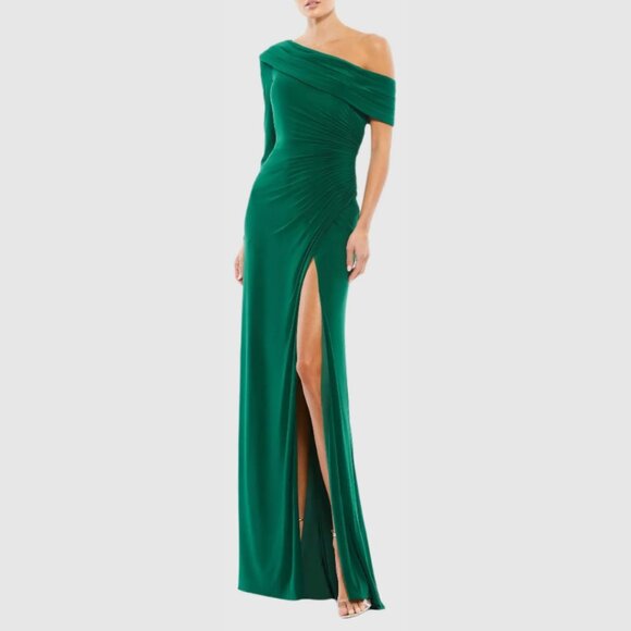 Mac Duggal 26570 Womens Size 8 Green Ruched Stretch Jersey Long Maxi Gown Dress - Picture 2 of 4